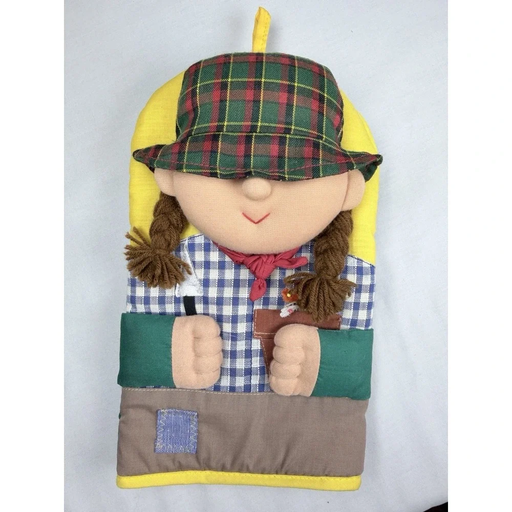 Vintage Handmade Doll Oven Mitt Pot Holder Kitchen Decor Country Girl